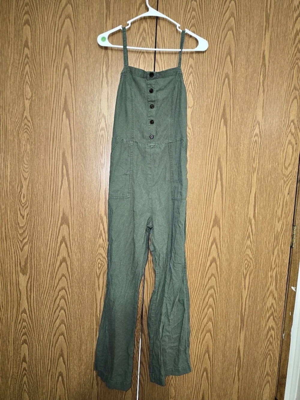 Button-Front Linen-Blend Cami Jumpsuit Green